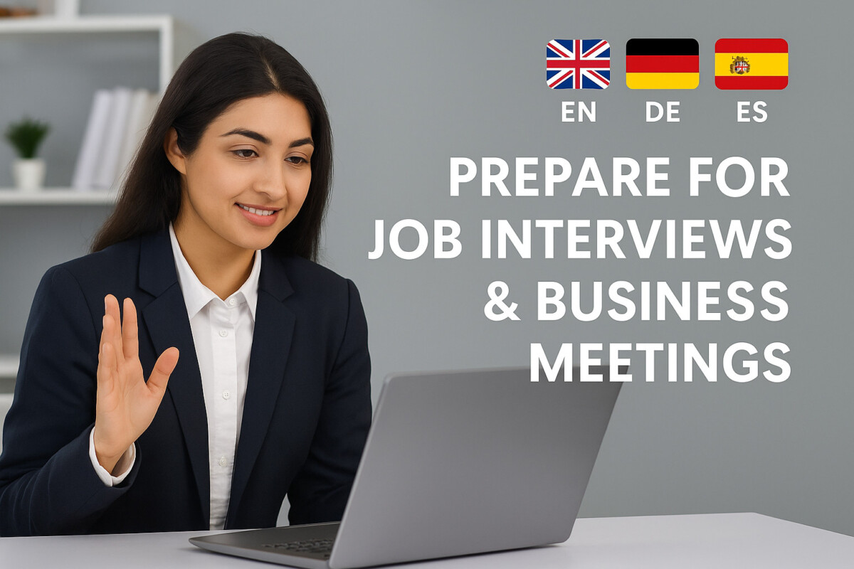 Preparing for Job Interviews or Business Meetings in English, German, or Spanish with an Online Tutor